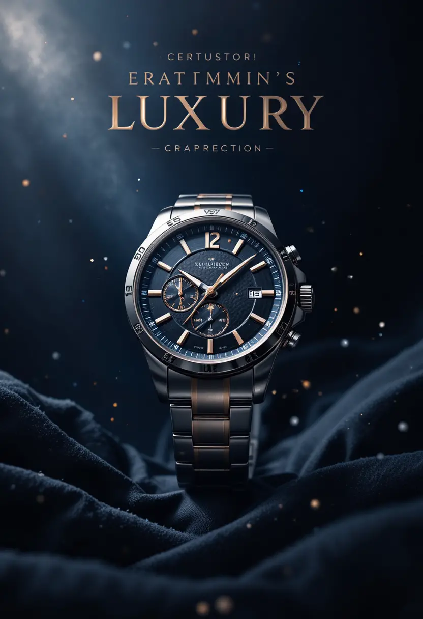 Luxury mens wristwatch close up on dark cinematic background