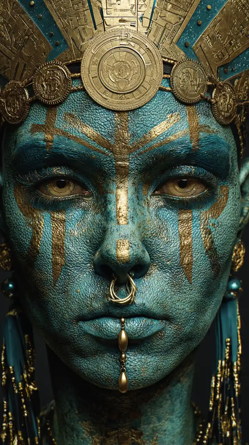 Mystical cybernetic egyptian goddess portrait with golden ornaments