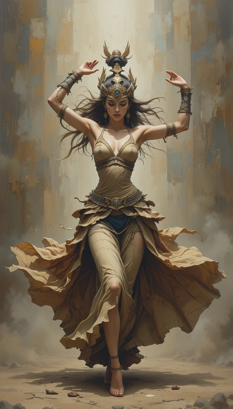 Graceful warrior woman captured in a powerful dance