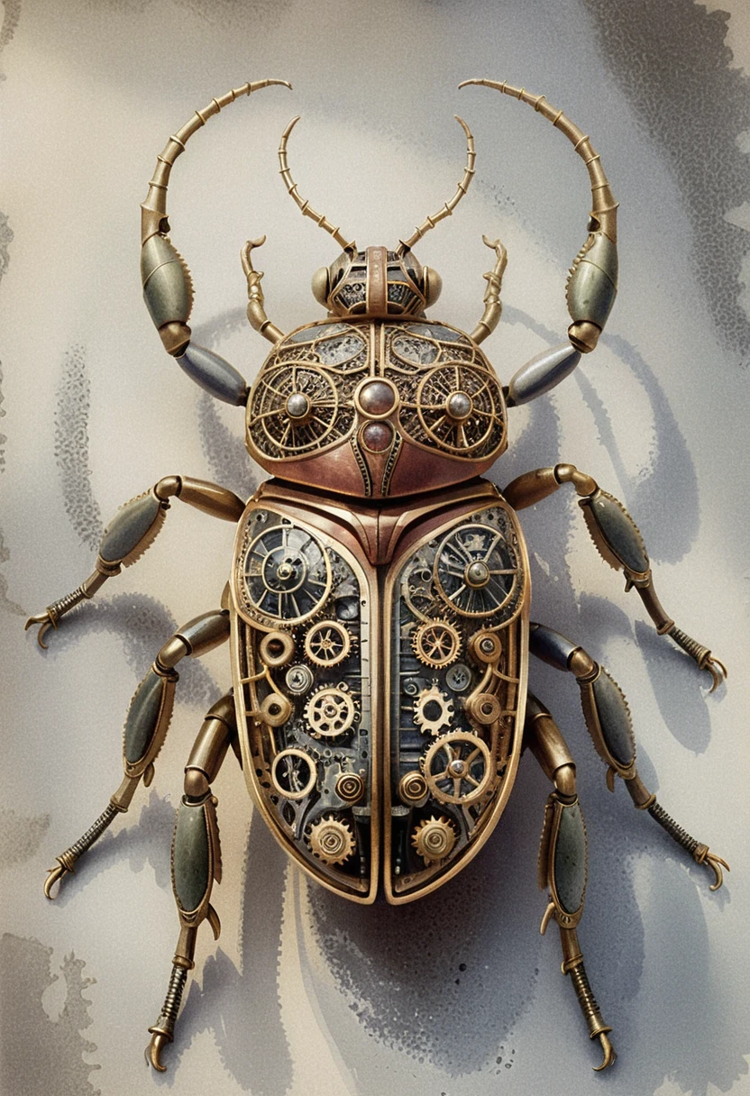 Steampunk Mechanical Beetle Sculpture In Symmetrical Top View
