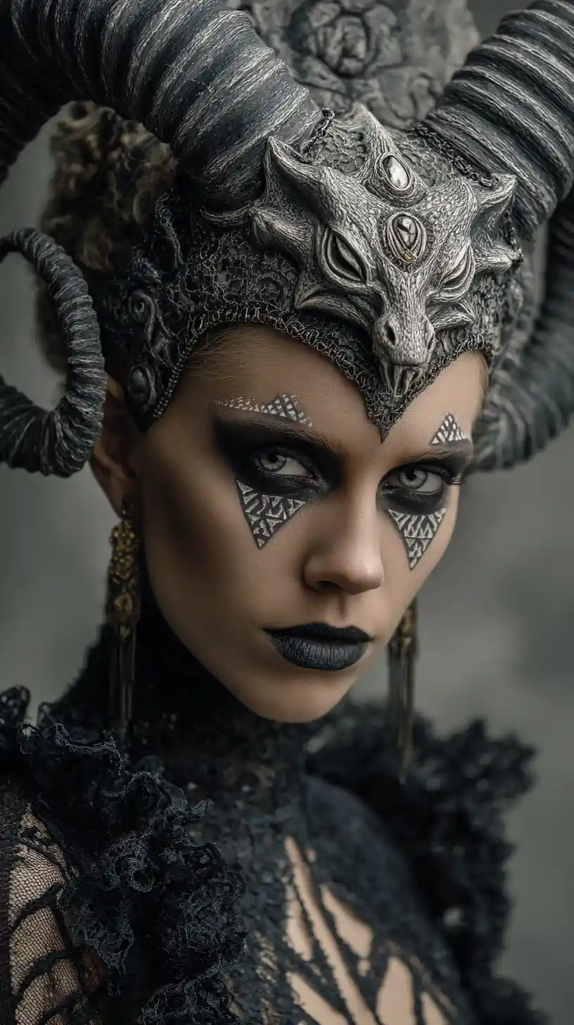 Regina demoniaca su trono barocco in un ritratto dark fantasy