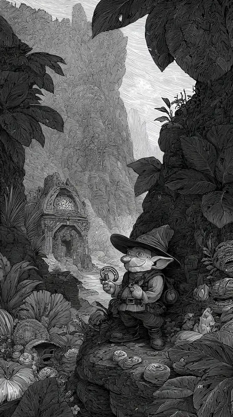 Gnome Pirate Exploring Ancient Tropical Island Ruins