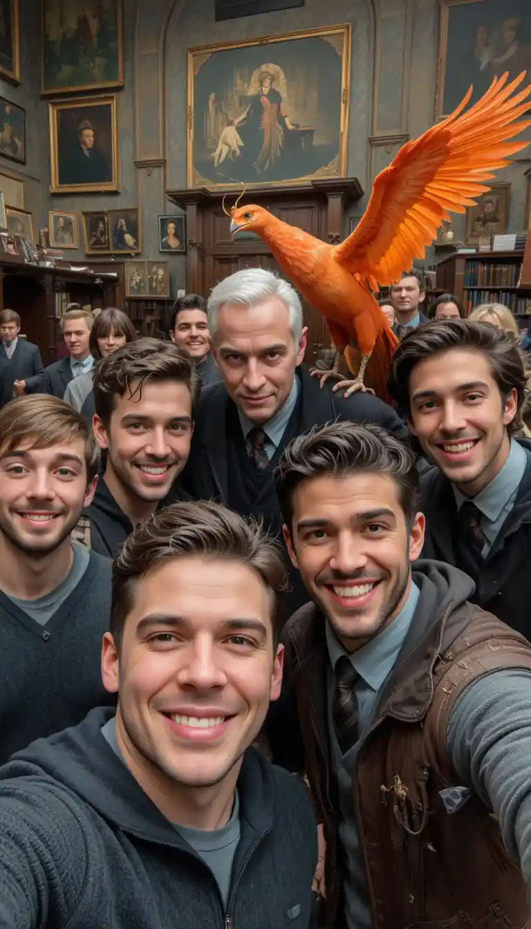 Moderne Besucher machen Selfies in einem Zaubererbüro