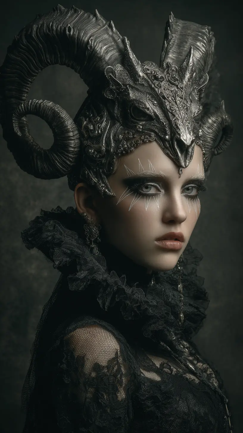 Regina demoniaca su trono barocco ornato in dark fantasy