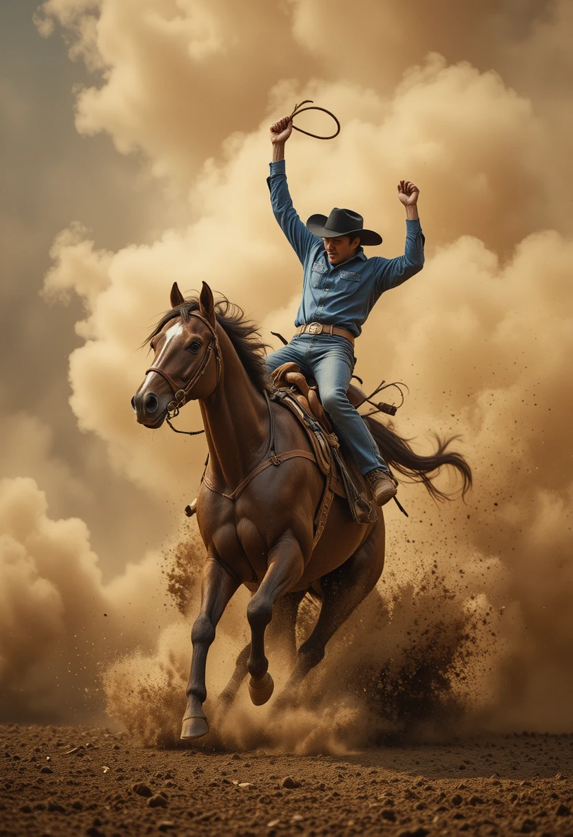 Cowboy Thrown From Bucking Bronco In Dusty Rodeo Arena