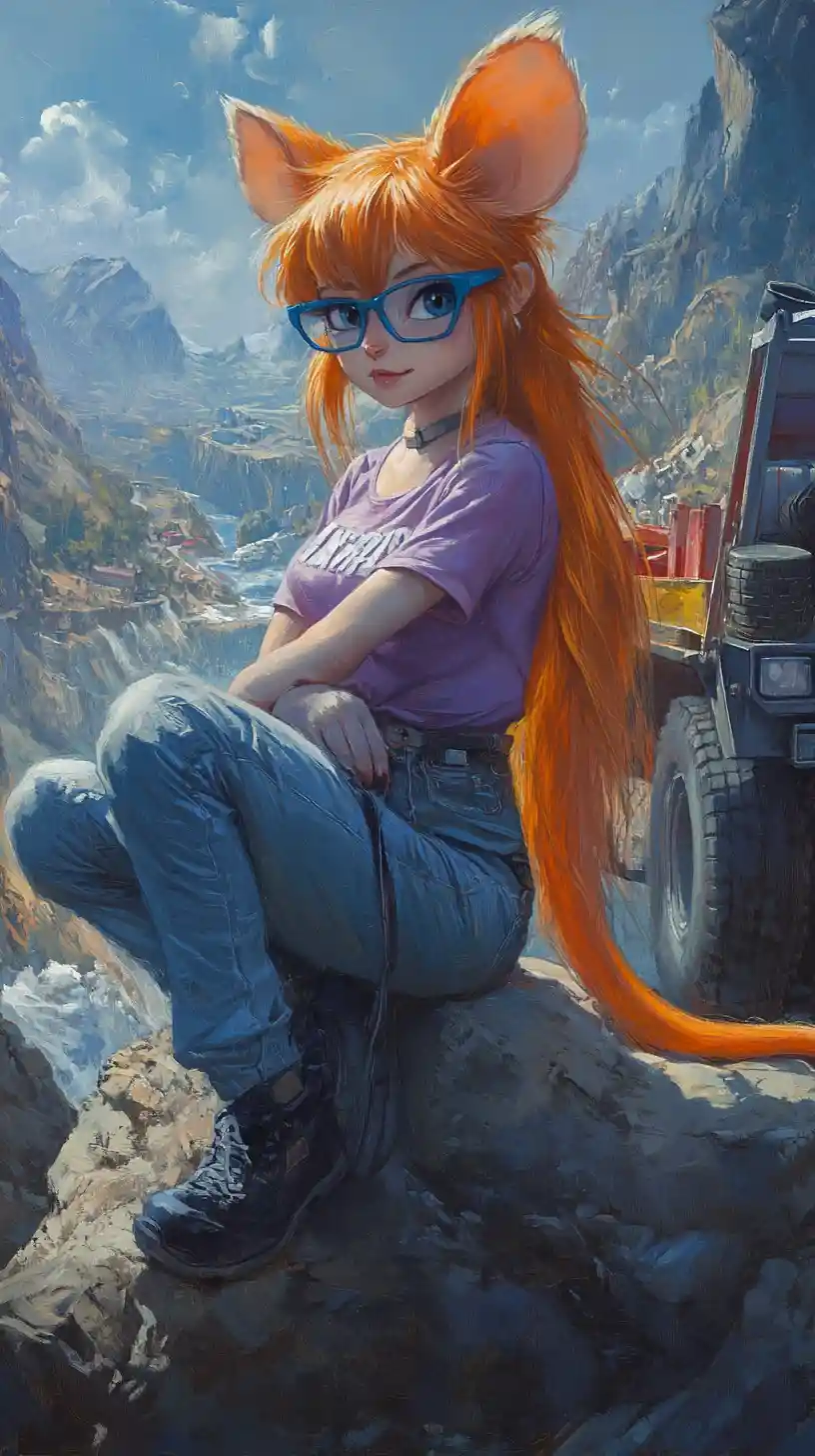 Anthropomorphic Mouse Mechanic On A Rocky Mountainside