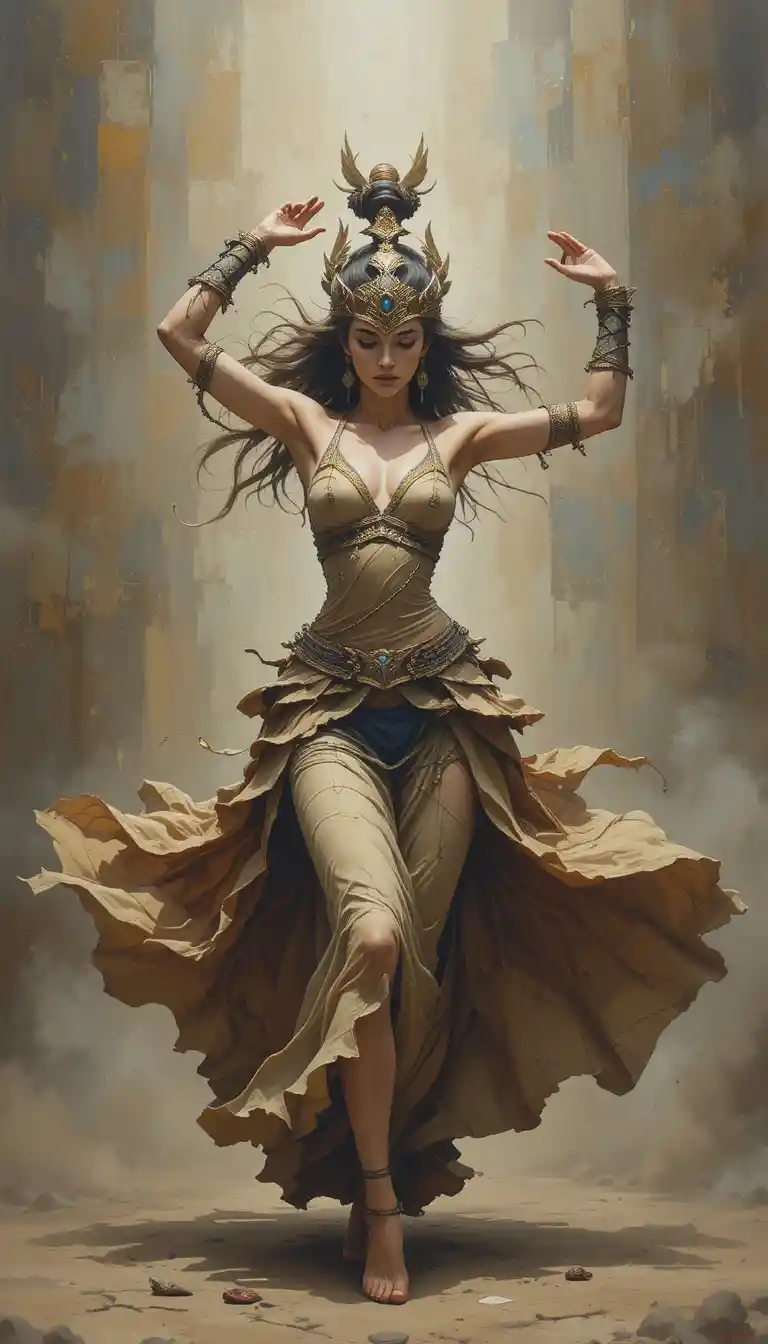 Graceful warrior woman captured in a powerful dance