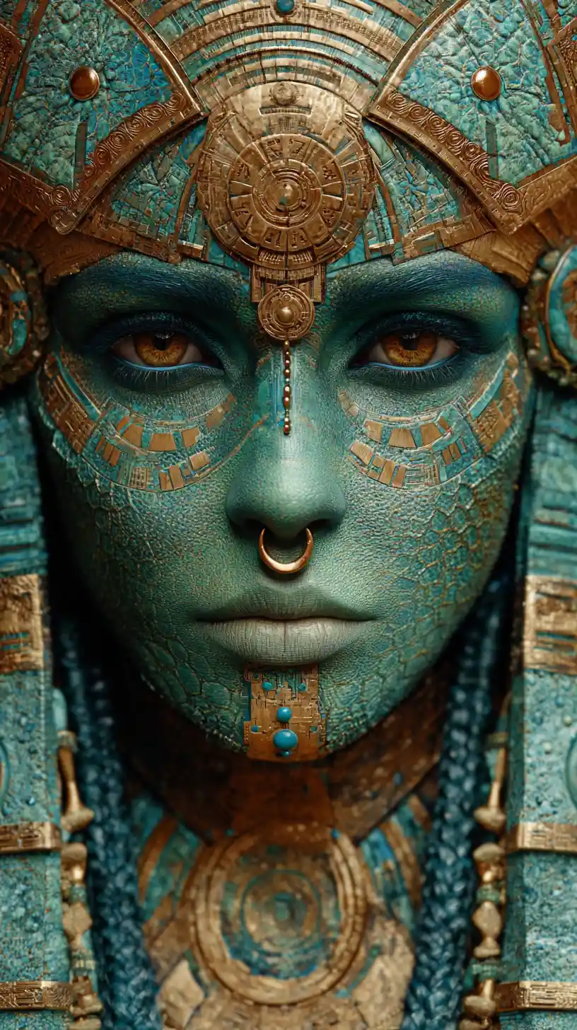 Cybernetic egyptian goddess portrait with jeweled sacred headdress