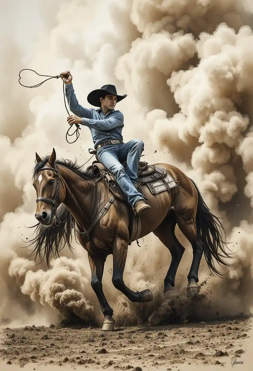 Cowboy Thrown From Bucking Bronco In Dusty Rodeo Arena