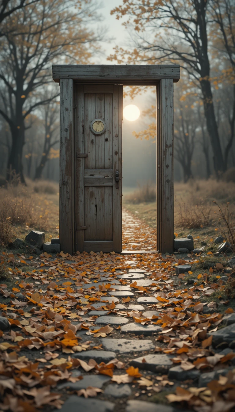 Old Wooden Door In A Quiet Moonlit Garden Path