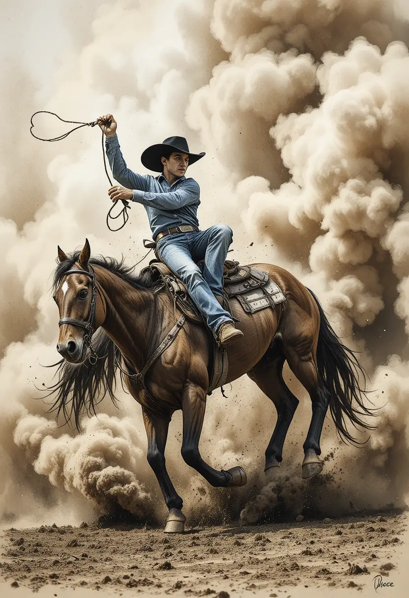 Cowboy Thrown From Bucking Bronco In Dusty Rodeo Arena