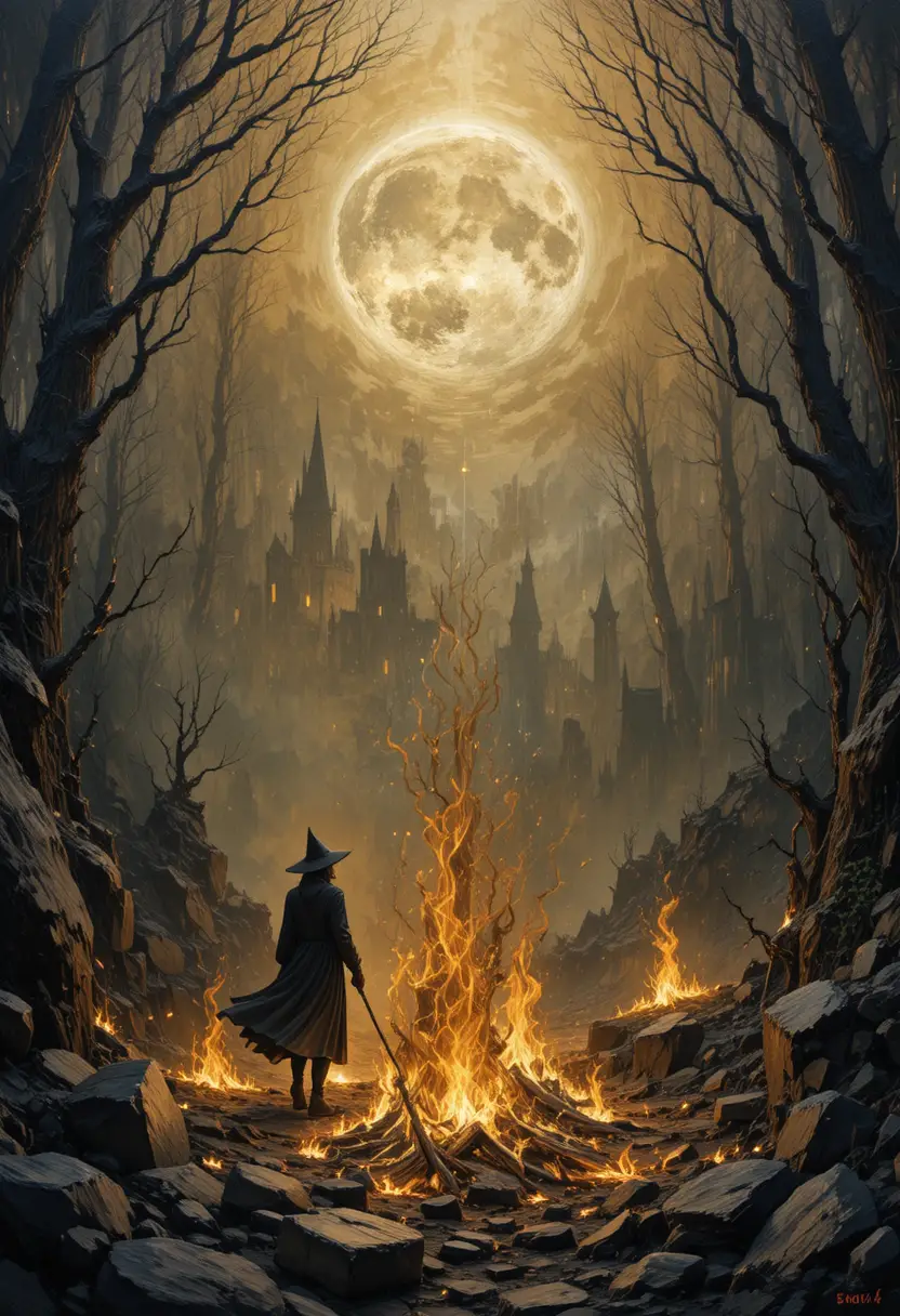 Werewolves And Witches Gather Around Glowing Ashes Of Gold