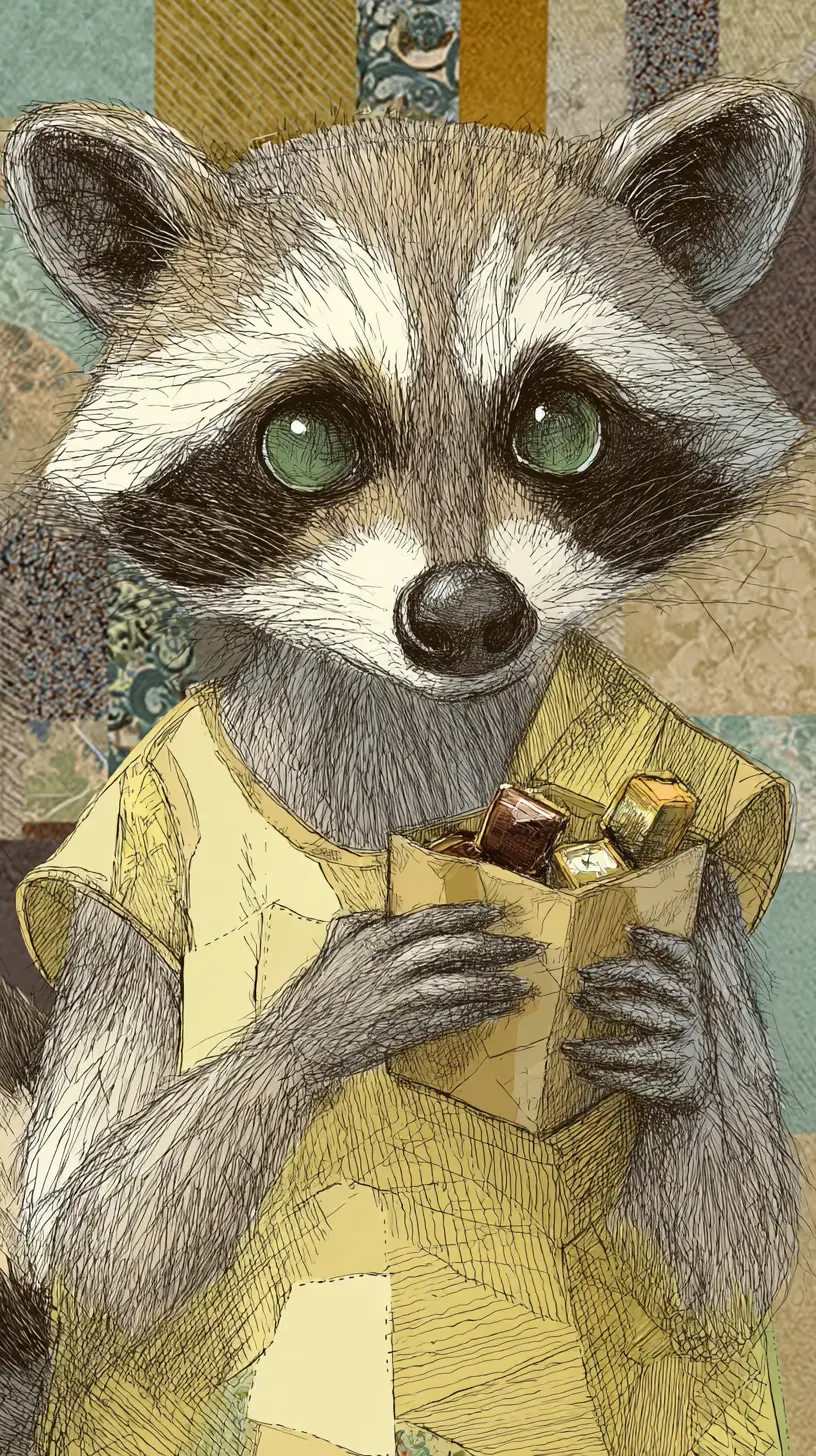 Cute young raccoon holding a box of chocolates illustration