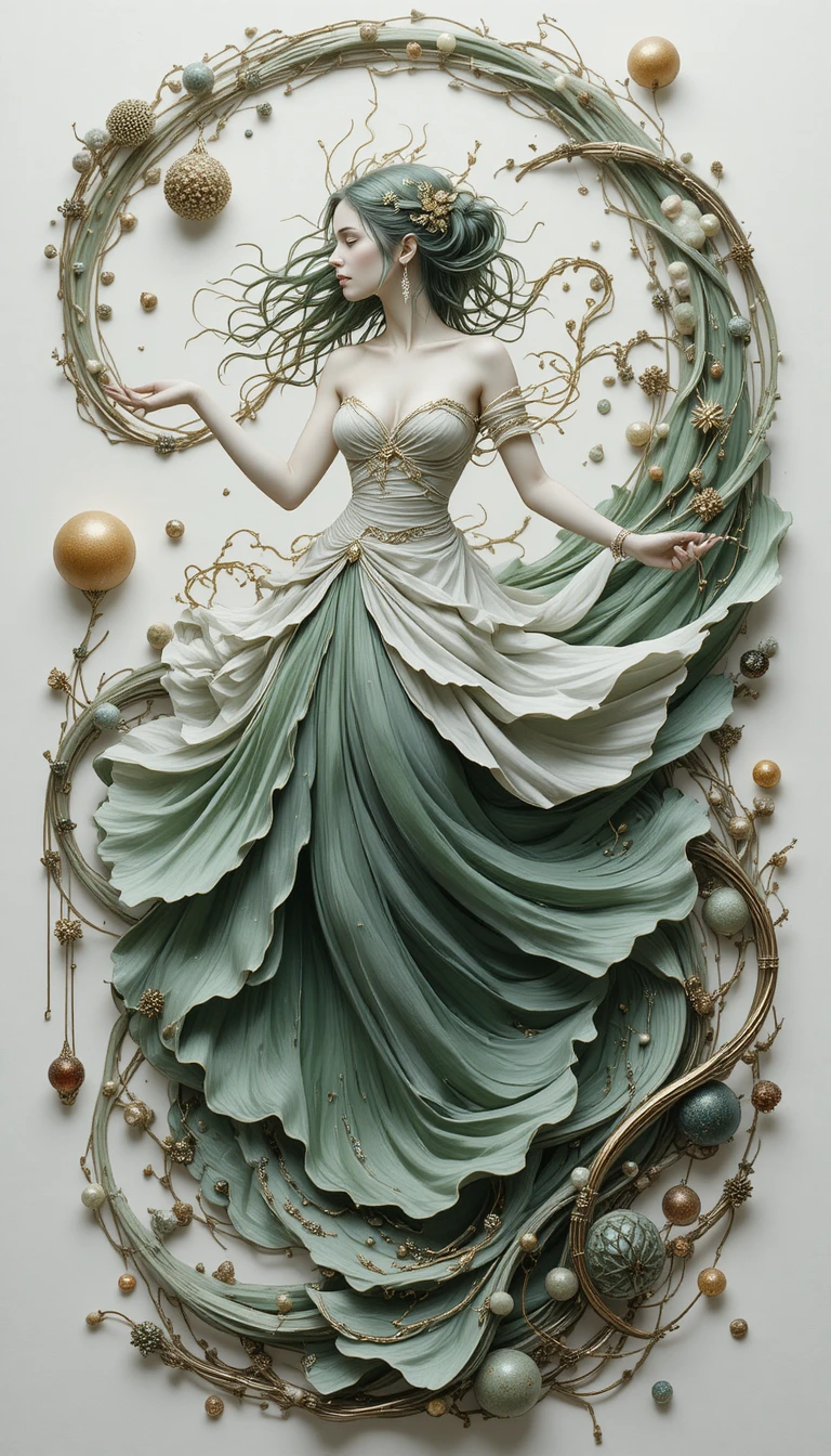 Dancing fantasy girl in airy spiral abstract composition
