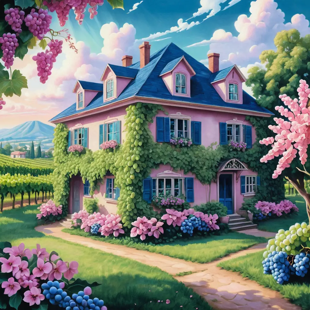 超現實葡萄園夢境：葡萄與復古小屋