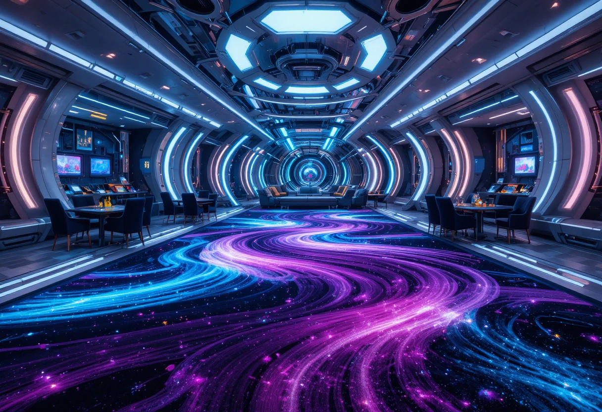 Futuristic Galaxy Carpet In A Sleek Space Station Lounge