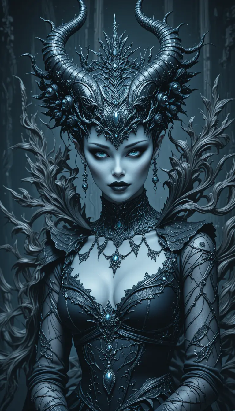 Regina demoniaca fantasy su trono barocco ornato