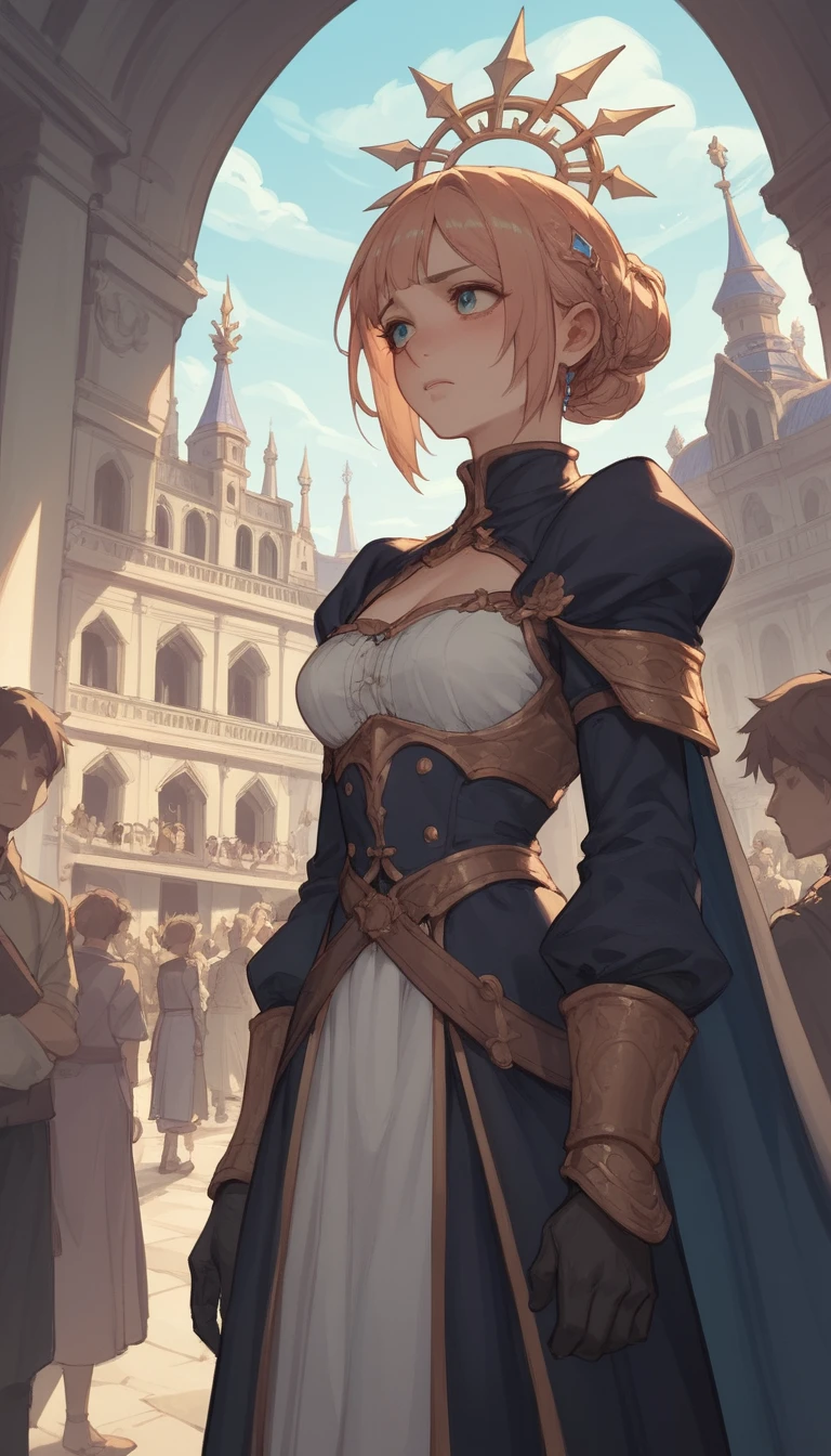 Close-up de cavaleira em anime com mantos esfarrapados e esvoaçantes