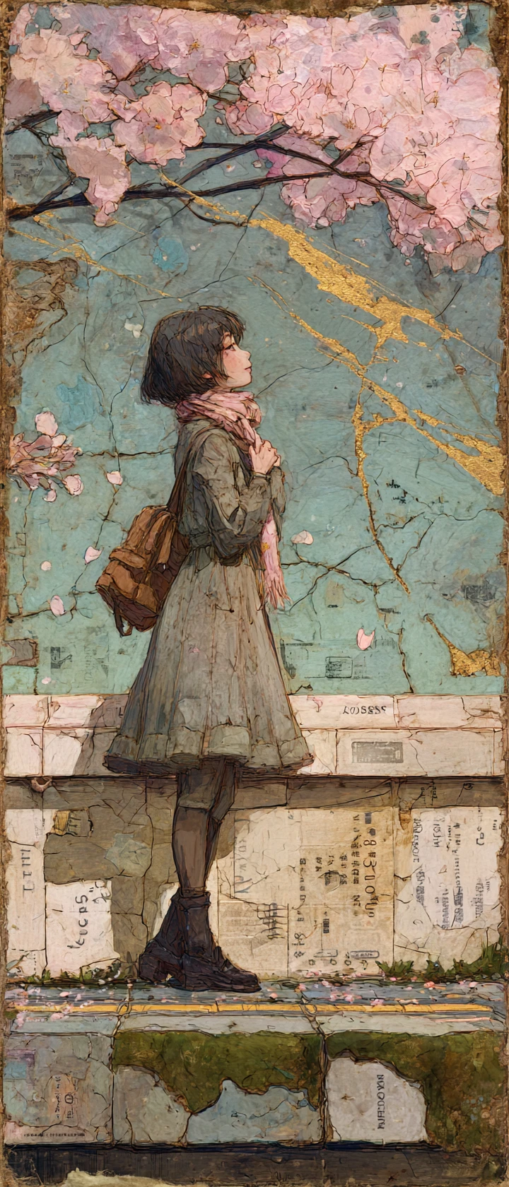 Girl Waiting Alone On Rustic Mossy Train Platform
