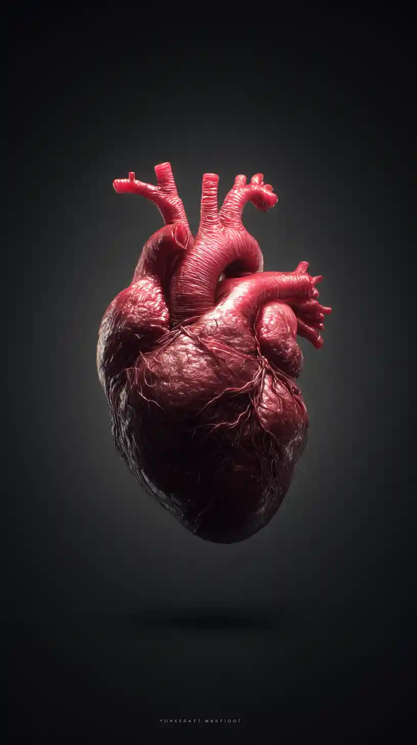 Solitary Human Heart Floating In Minimalist Darkness