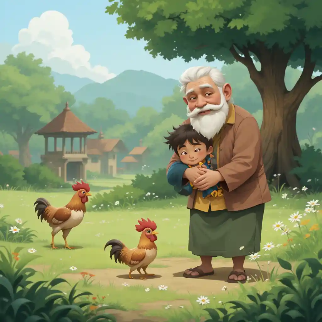 Young boy at home with his loving grandparents