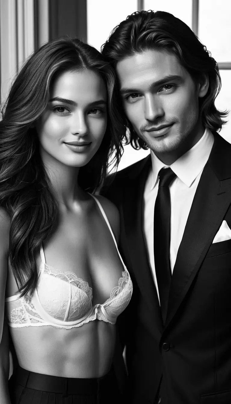 Elegant couple portrait in a luxurious manor interior