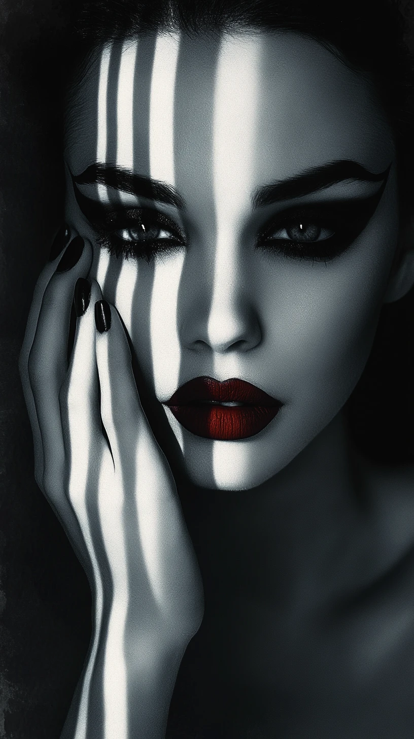 Melancholic anime girl portrait in dramatic black and white