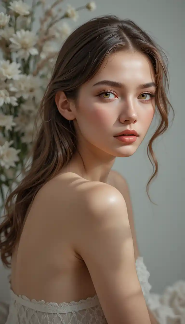 Serene Slavic woman portrait in soft studio lighting