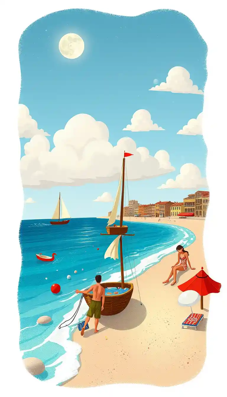 海邊度假旅客的奇幻 3D 插畫