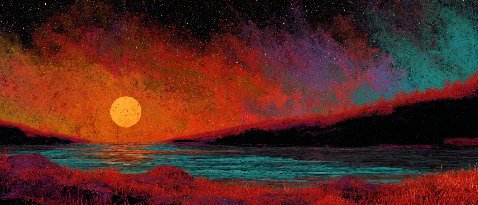 Joyful surreal dance in a colorful abstract dreamscape