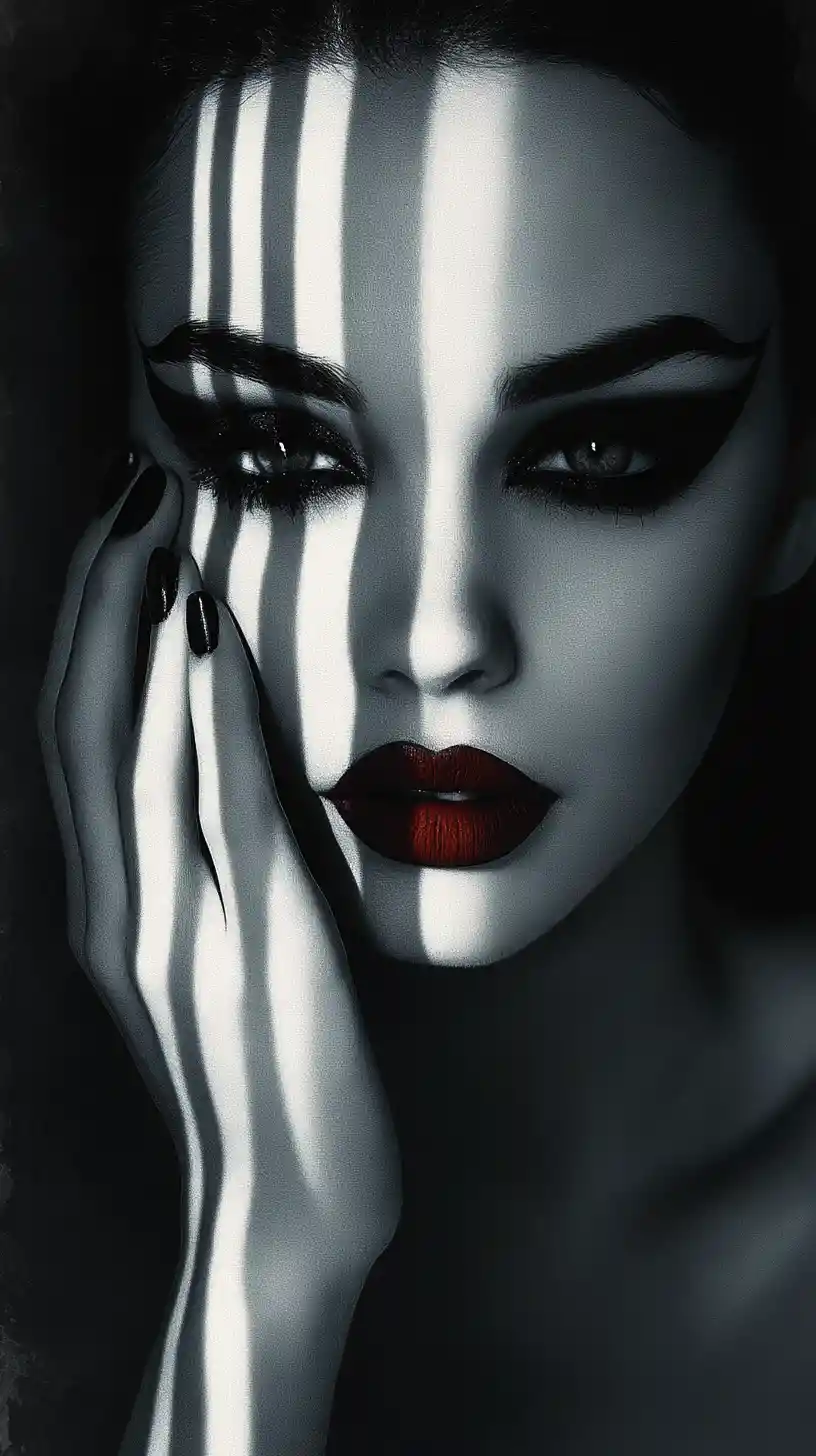 Melancholic anime girl portrait in dramatic black and white