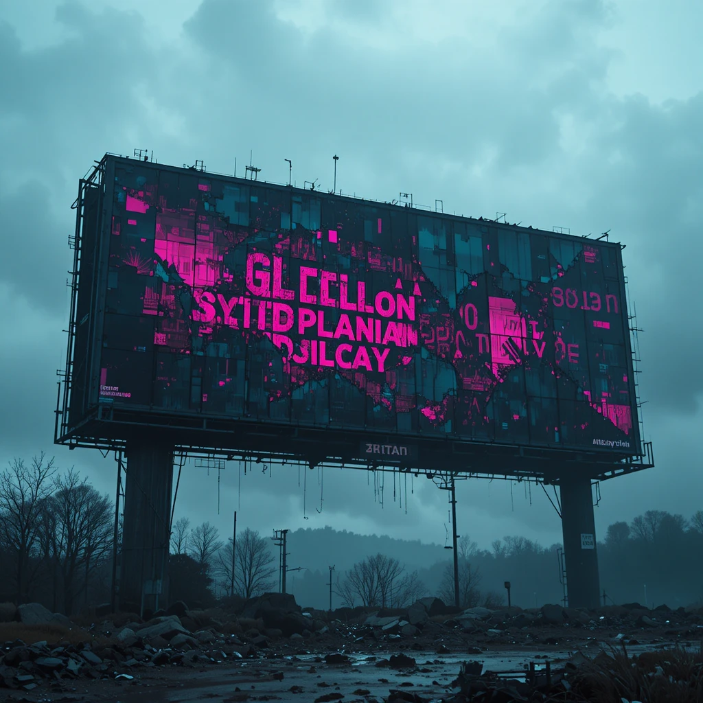 Panneau d’Affichage Numérique Brisé en Glitch Magenta et Obsidienne