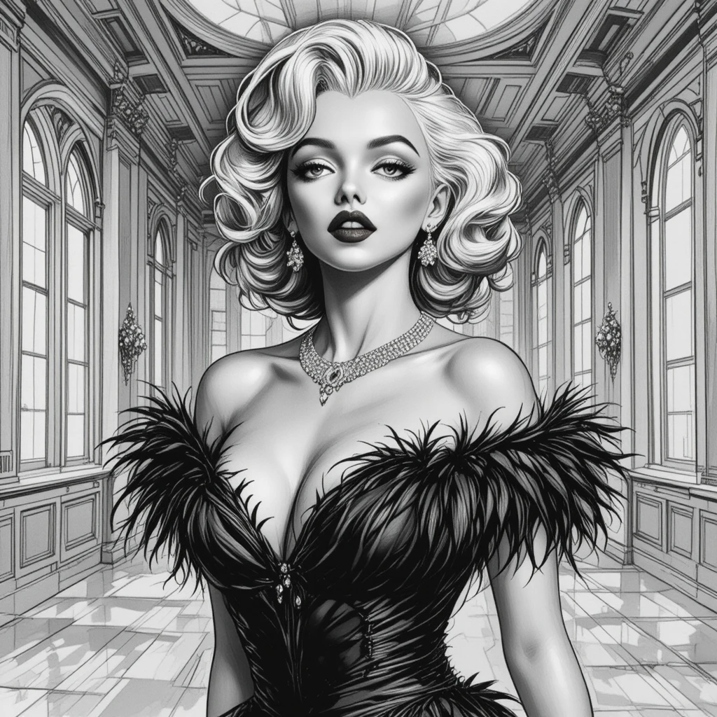 Glamorous blonde woman in black dress in luxury room