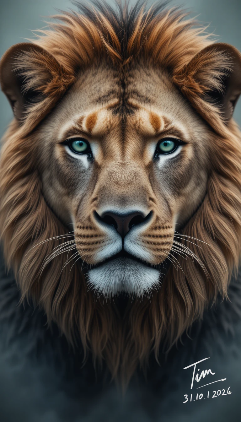 Retrato en primer plano de un león con ojos verde esmeralda