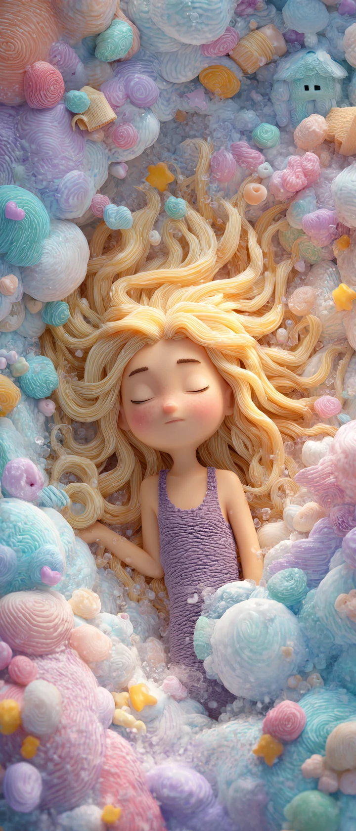 Sleepy Anime Girl Floating In A Clay Dream Bubble