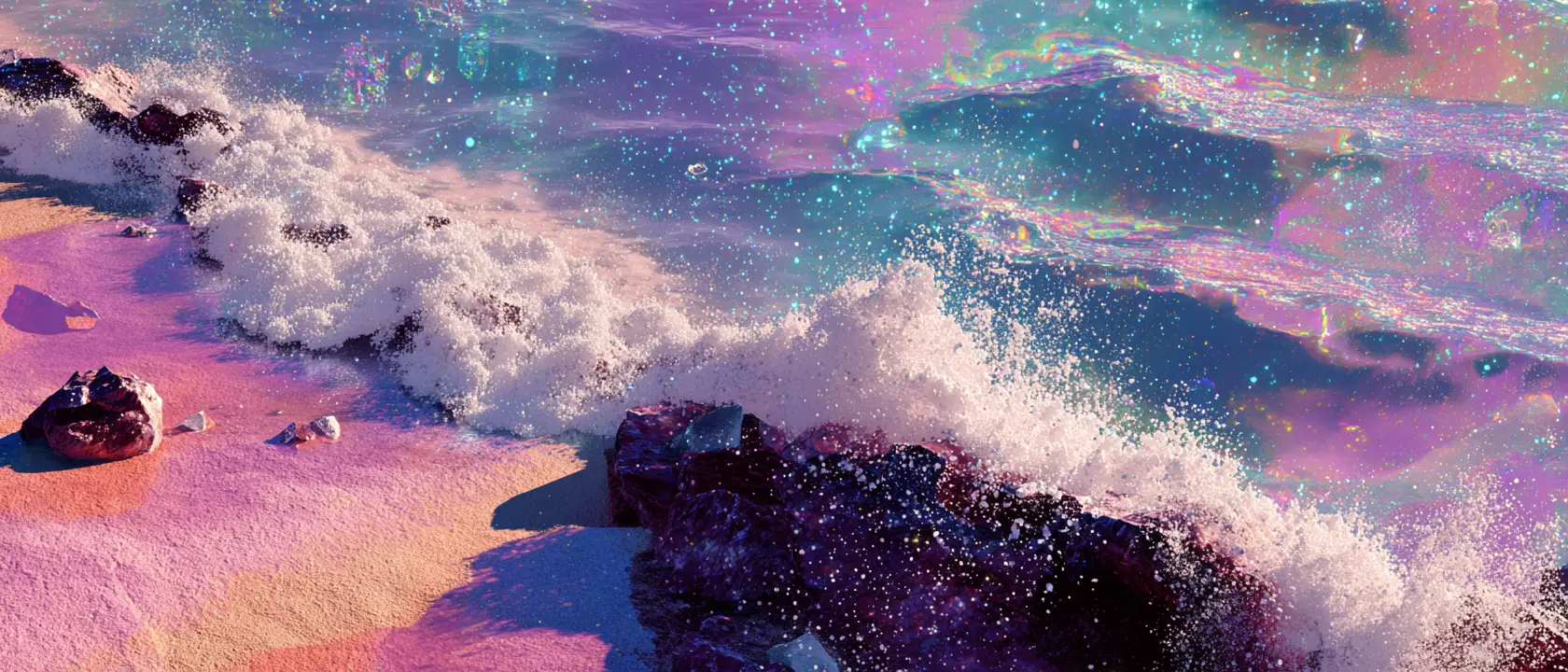 Joyful dance in a surreal vaporwave ocean dreamscape