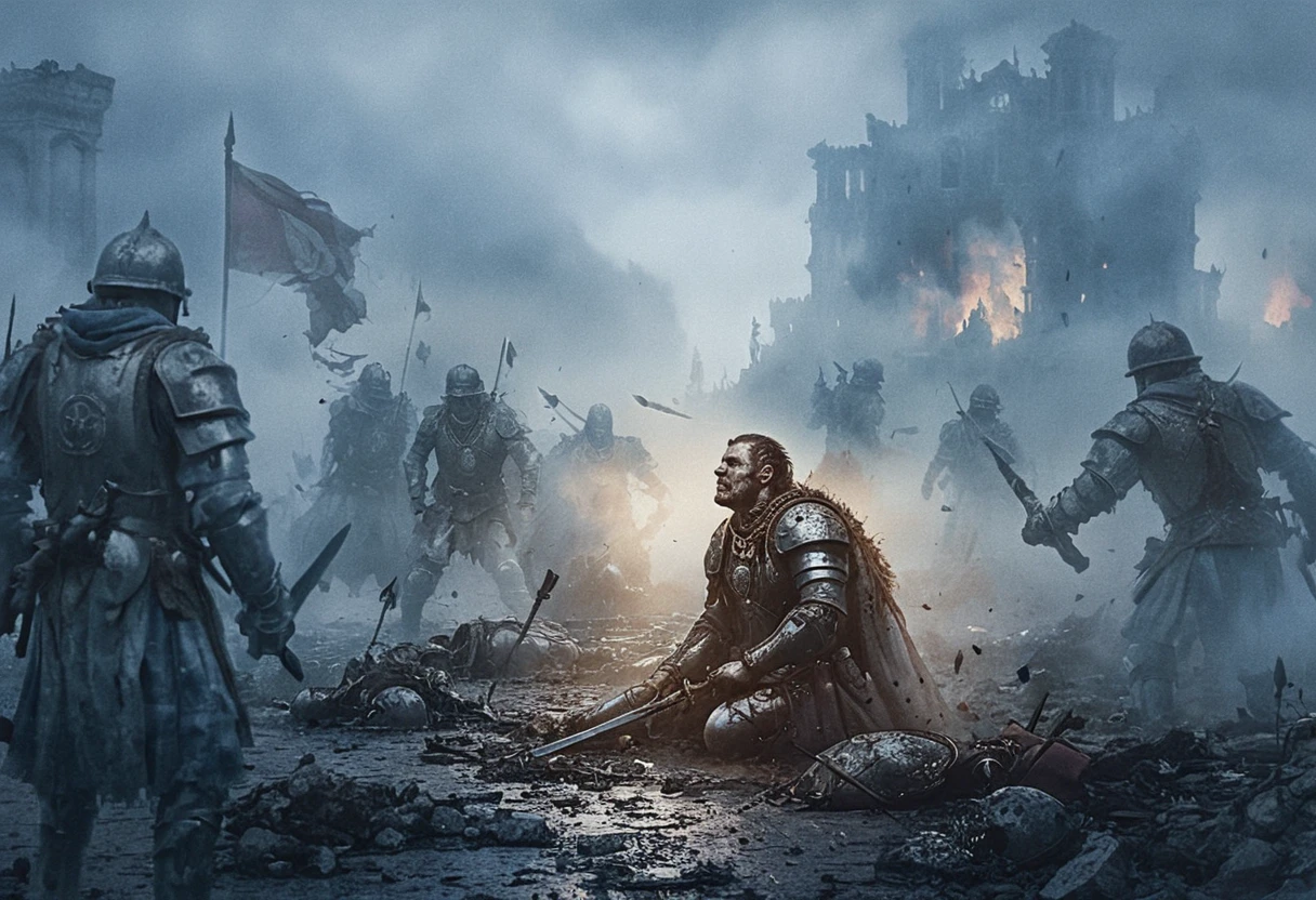 Warriors Lost In Thick Fog On A Bleak Battlefield