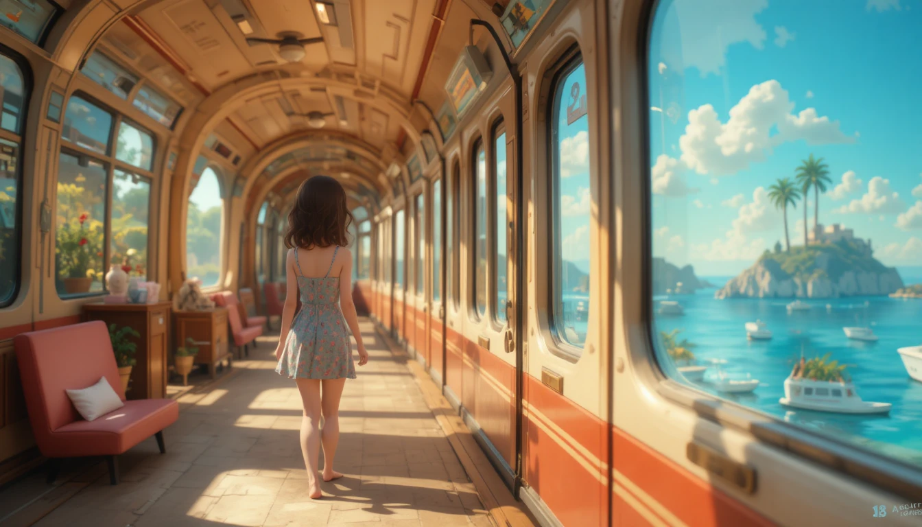 夏休みの旅に出る不思議な3Dアニメ風列車
