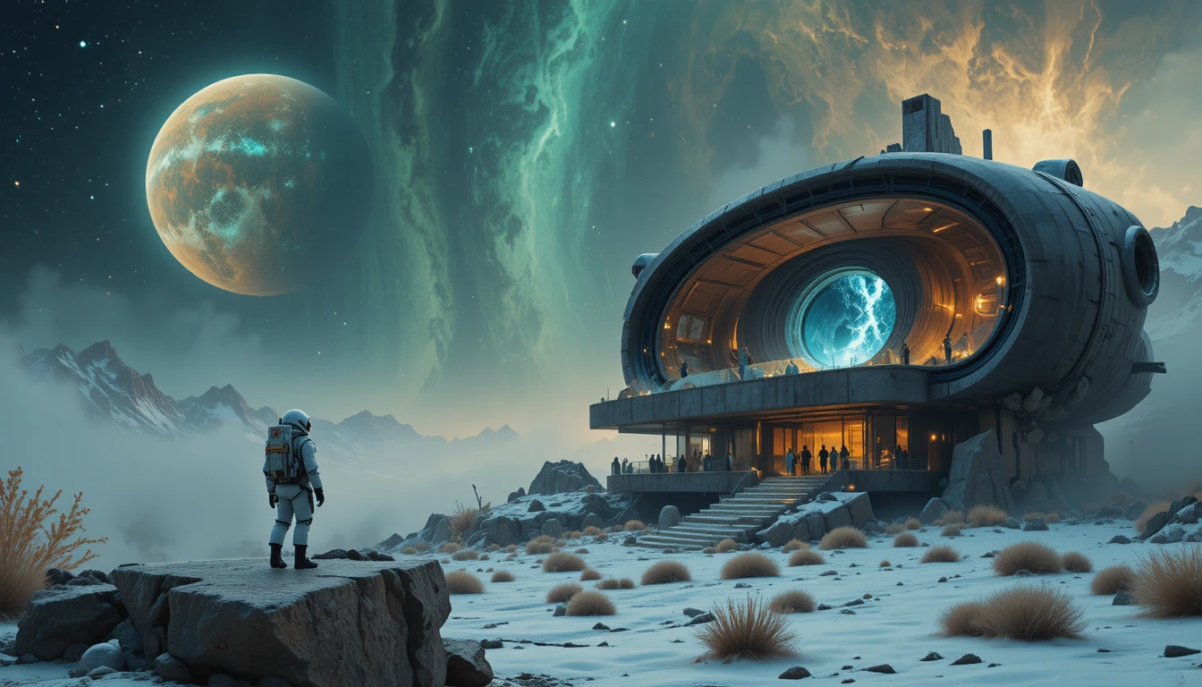 Lone astronaut on the edge of a colossal alien wreck