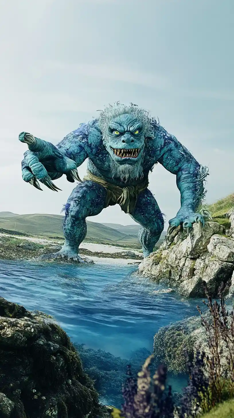 Hommes bleus mythiques émergeant des eaux du Minch