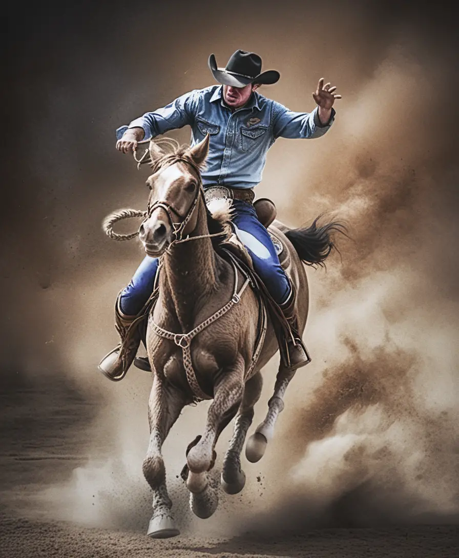 Cowboy Thrown From Bucking Bronco In Dusty Rodeo Arena