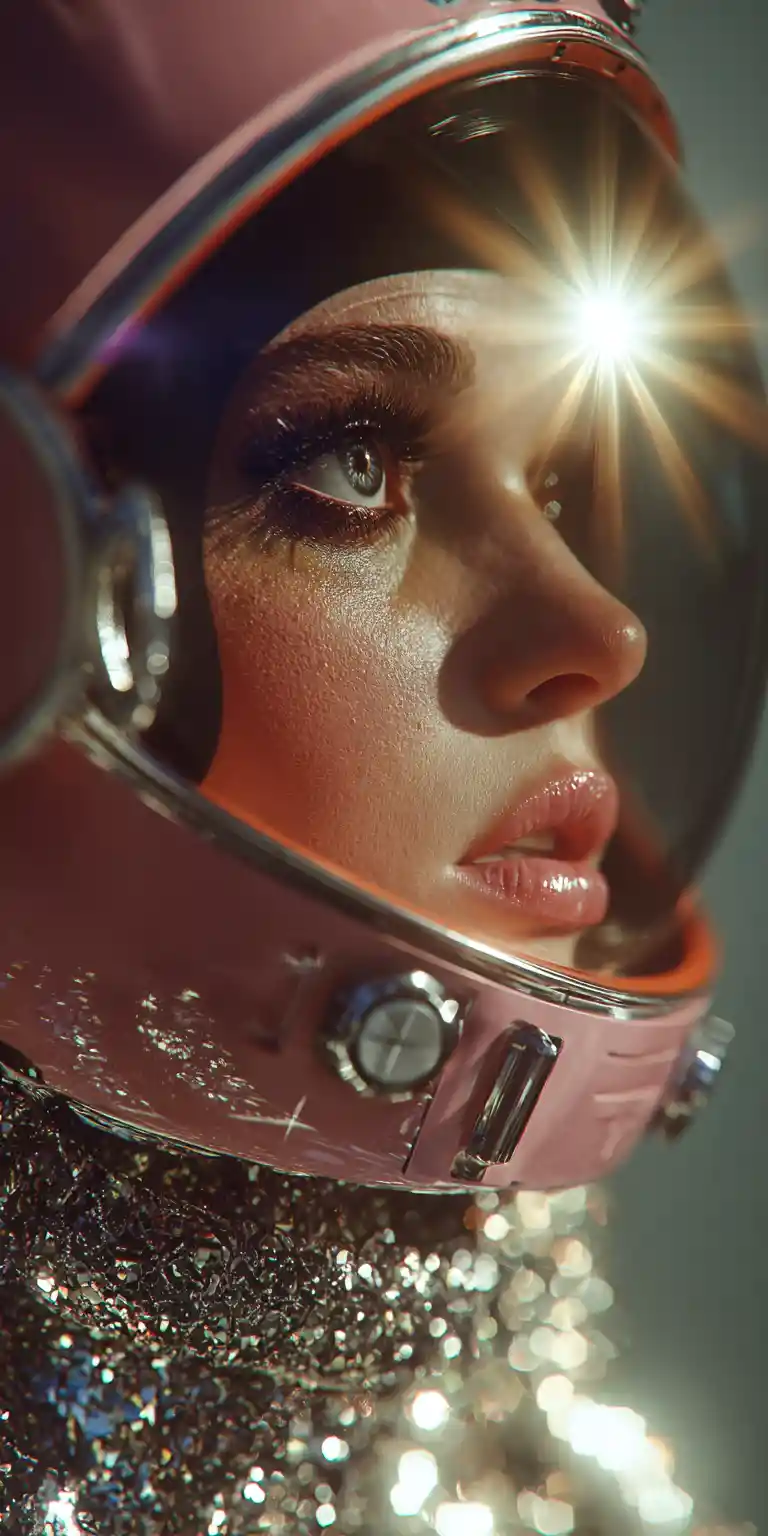 High fashion woman in retro futuristic astronaut couture