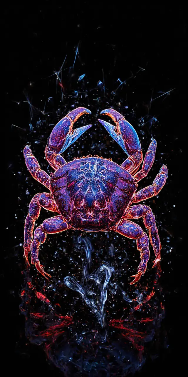 Neon Double Exposure Crab Illustration On Dark Abstract Background
