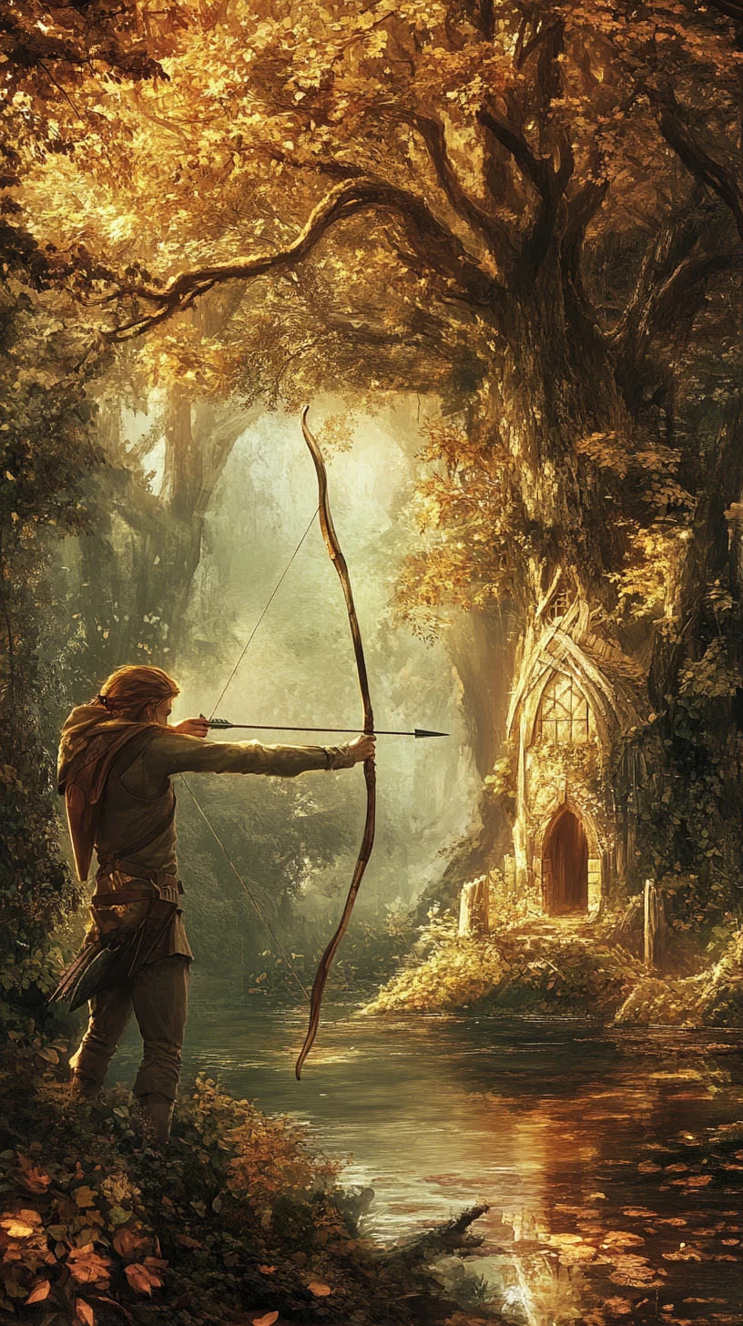 Archer Taking Aim In A Mystical Forest Scene