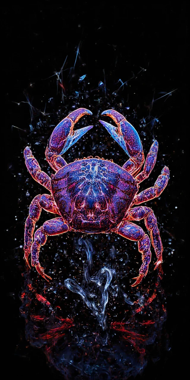 Neon Double Exposure Crab Illustration On Dark Abstract Background