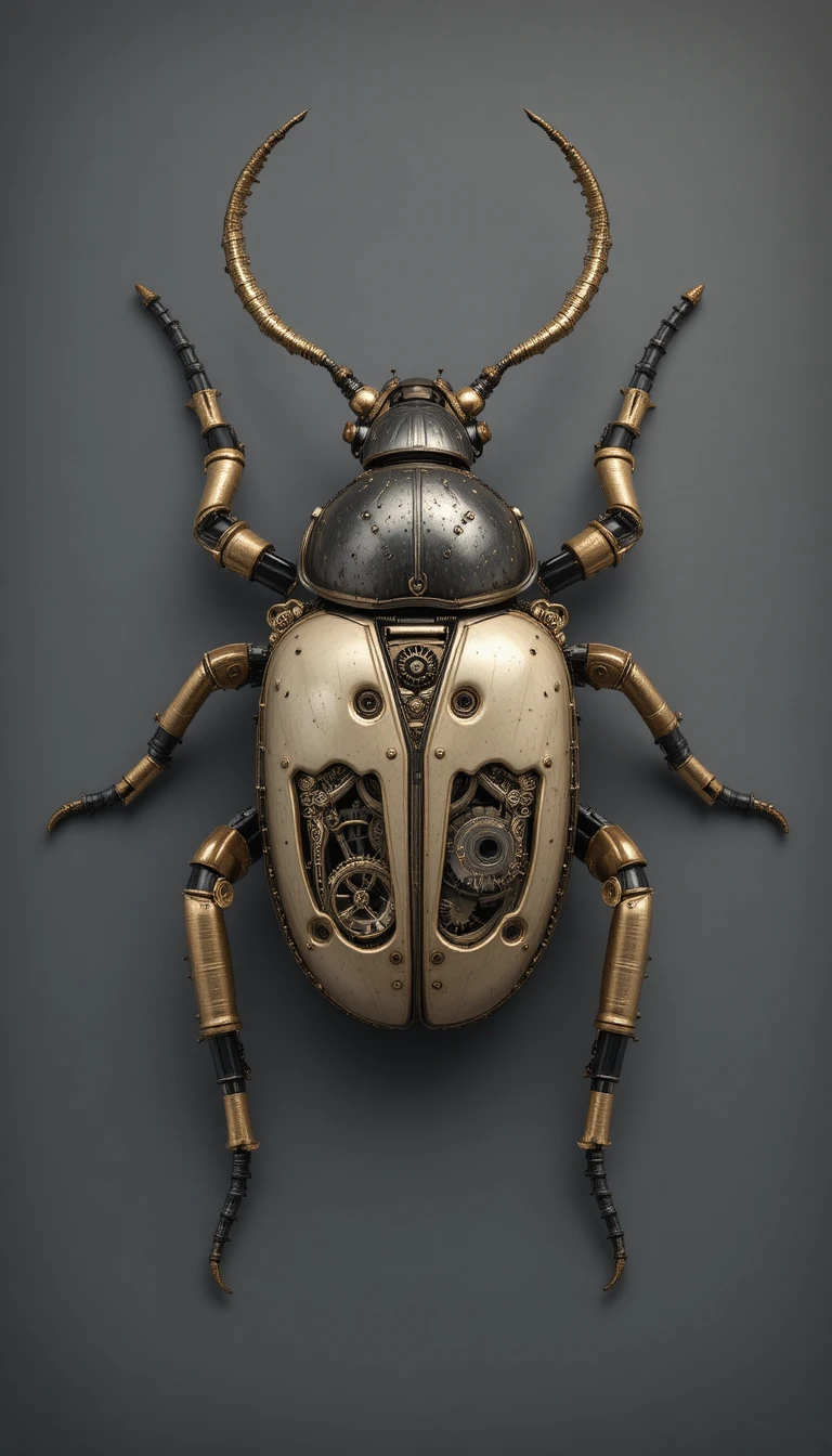 Steampunk Mechanical Beetle Sculpture In Symmetrical Top View