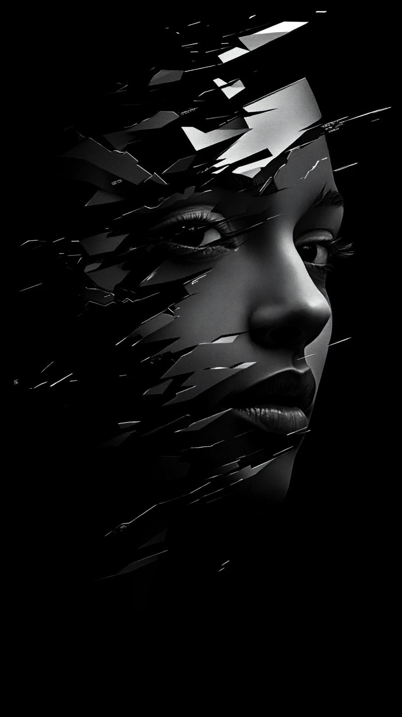 Rostro humano vectorial minimalista hecho añicos en fragmentos geométricos