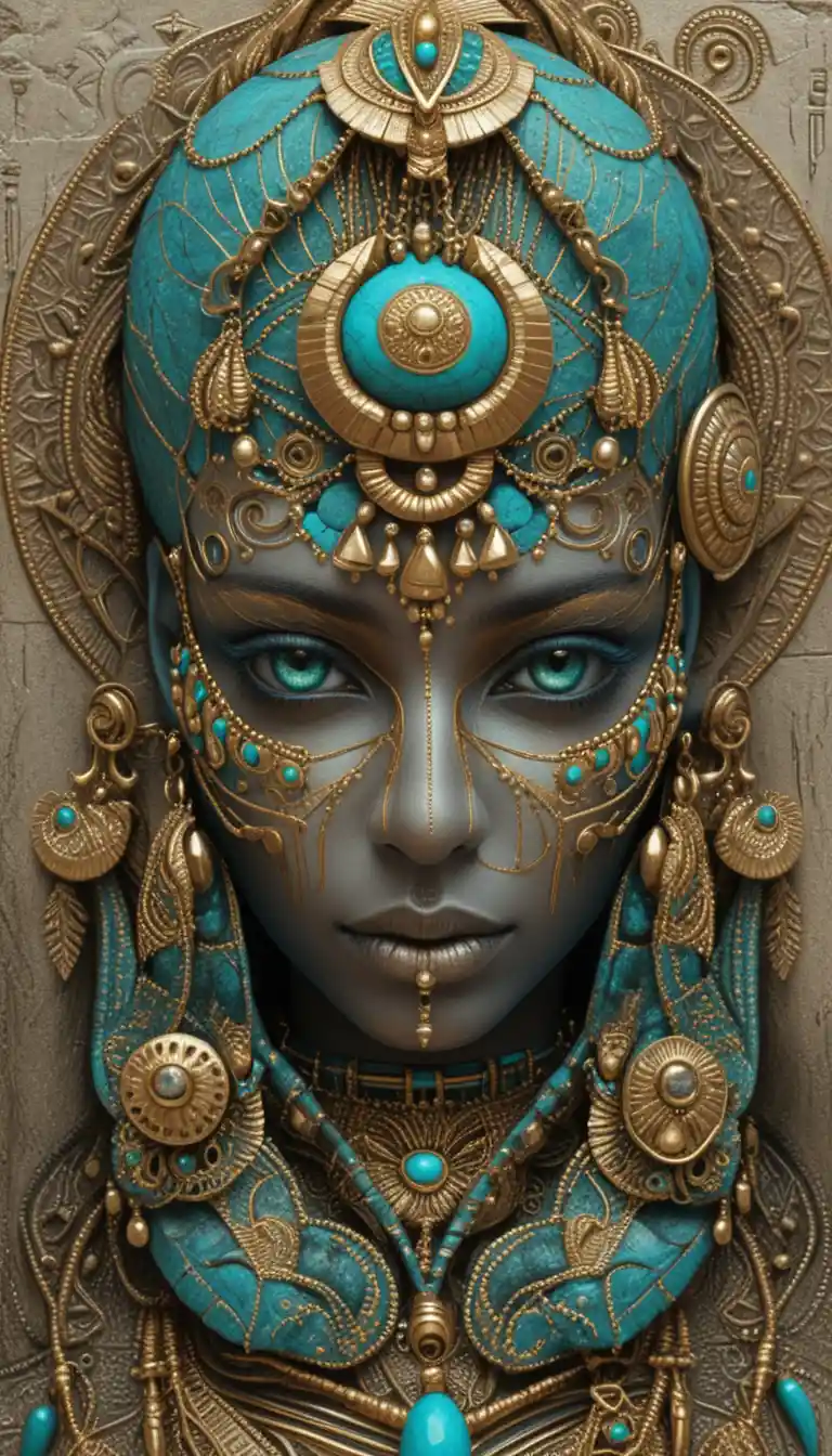 Mystical cybernetic Egyptian goddess with jeweled headdress