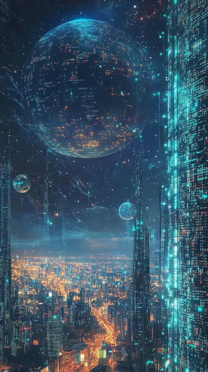 Paisaje cyberpunk futurista de flujos de datos y código