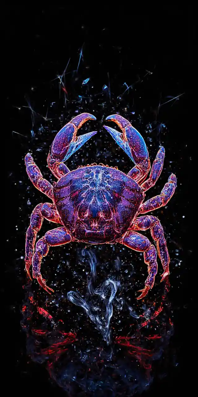 Illustrazione di Granchio a Doppia Esposizione al Neon su Sfondo Astratto Scuro